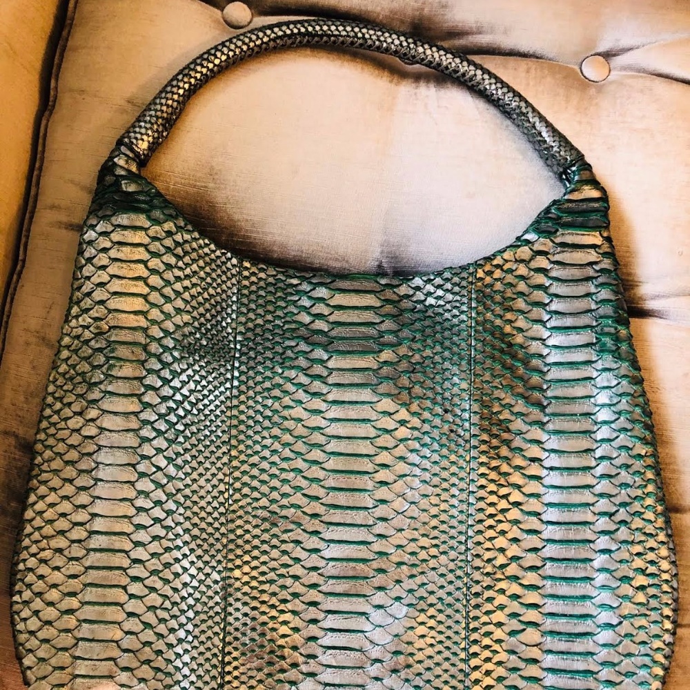 Devi Kroell Metallic Snakeskin Hobo Shoulder Bag